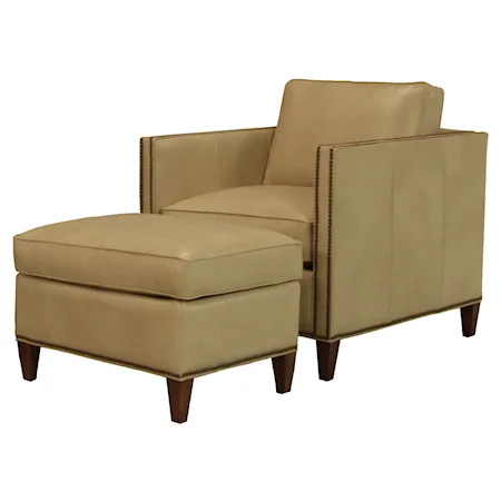 Upholstered Chair and Ottoman with Tapered Legs